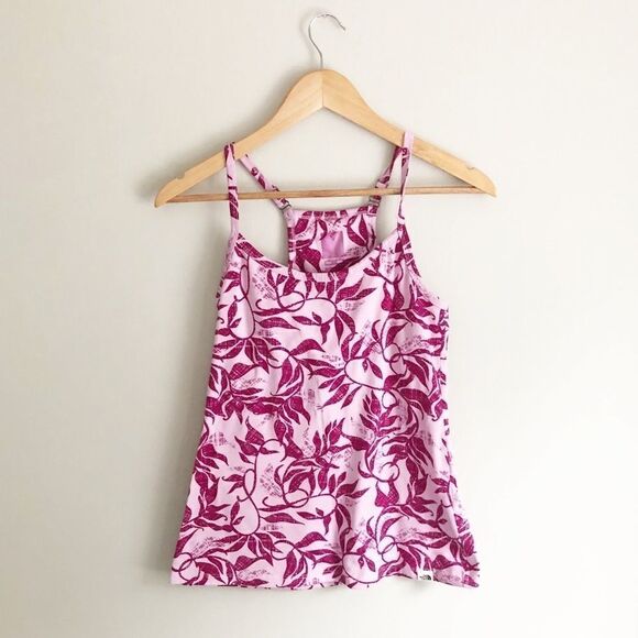 North Face Pink Leaf Printed Cross Back Tank Top - Picture 1 of 10